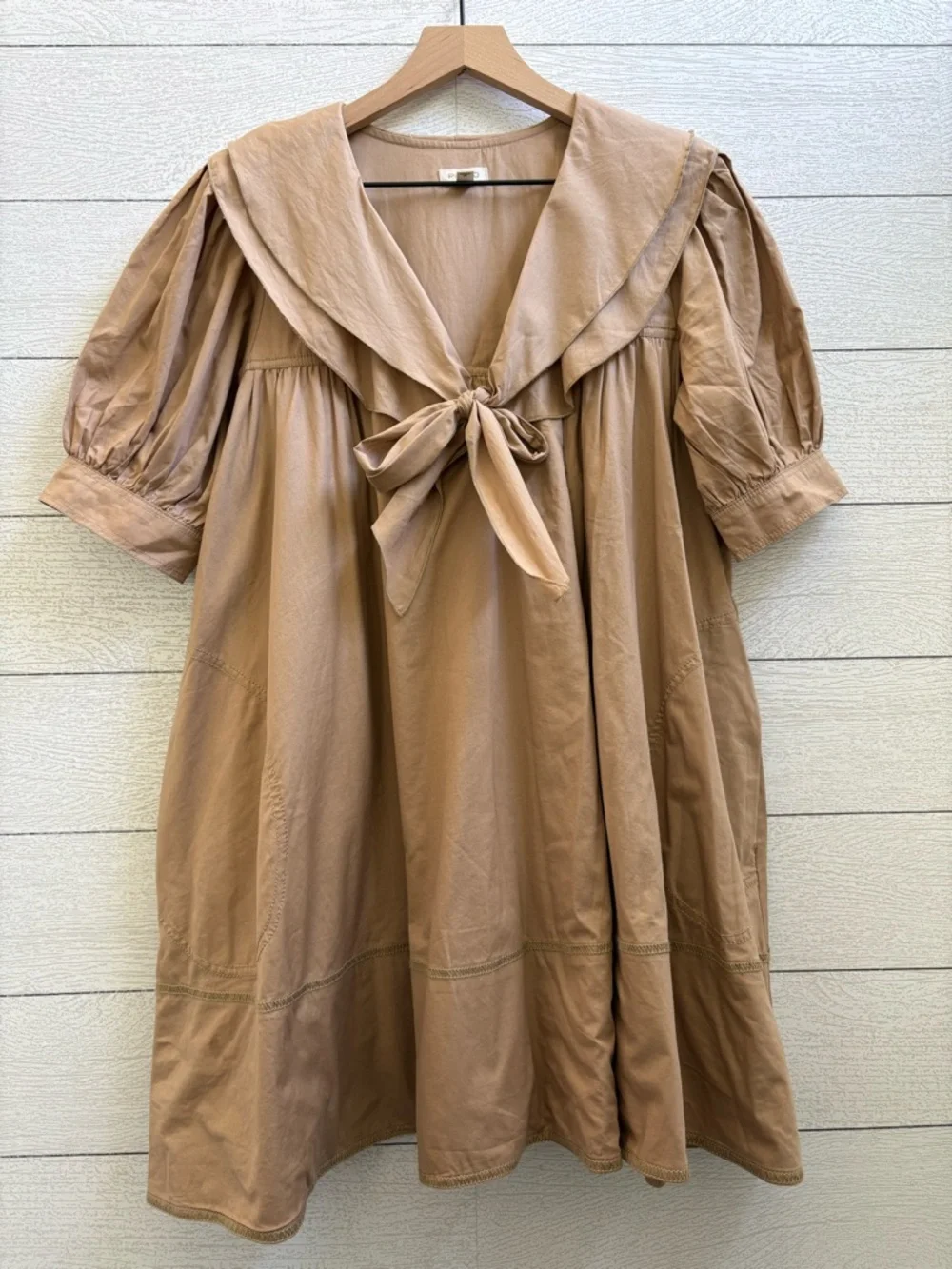 Pilcro Bow-Front Tunic Cotton Mini Dress Khaki/Tan Size M - Picture 5 of 12